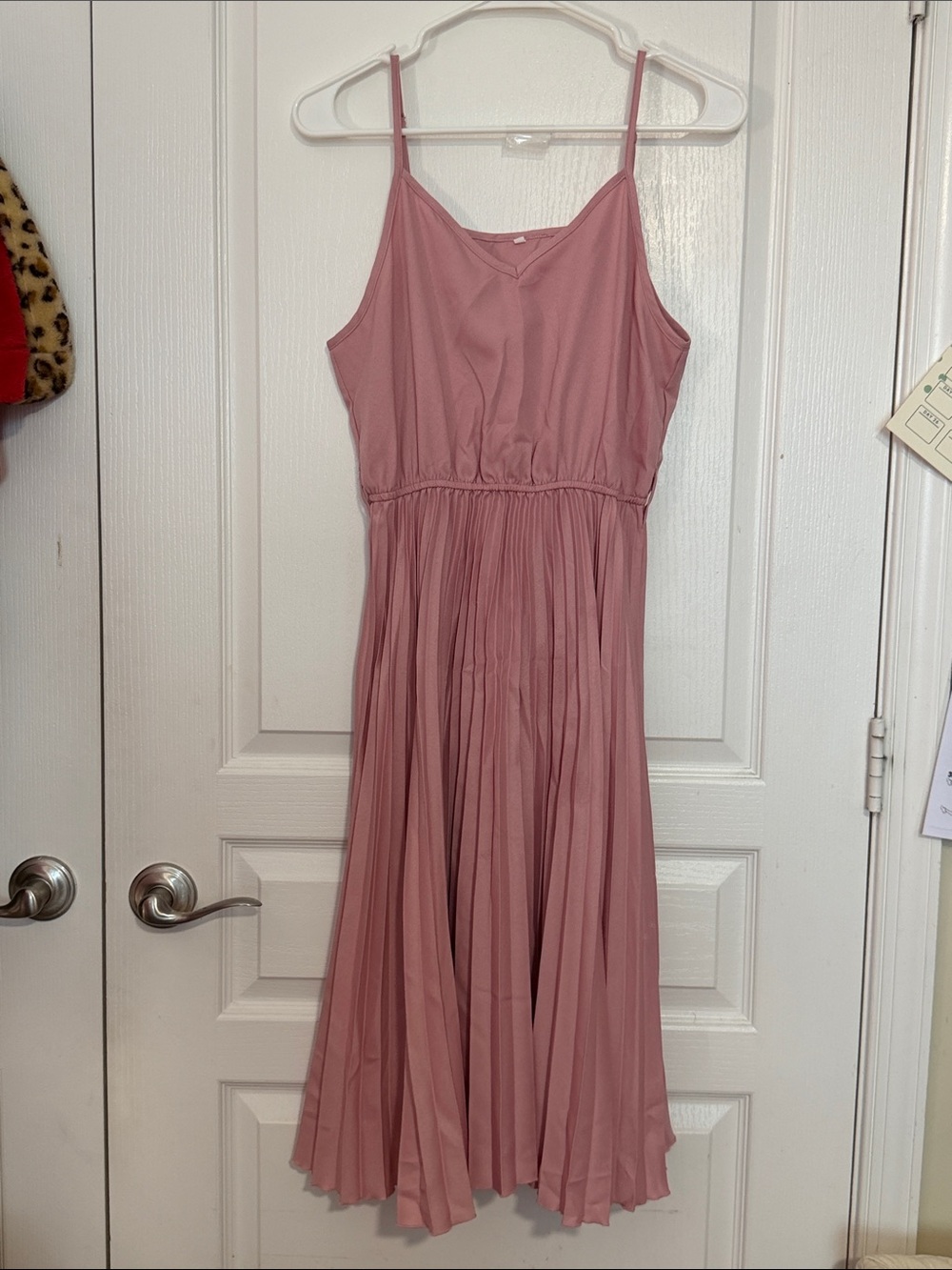 Dusty Rose Spaghetti-Strap Pleated Midi Dress